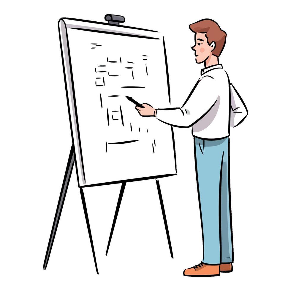Man drawing on a whiteboard illustration vector