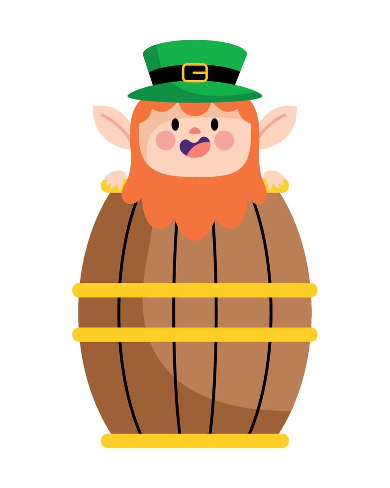 A leprechaun in a barrel with a hat vector