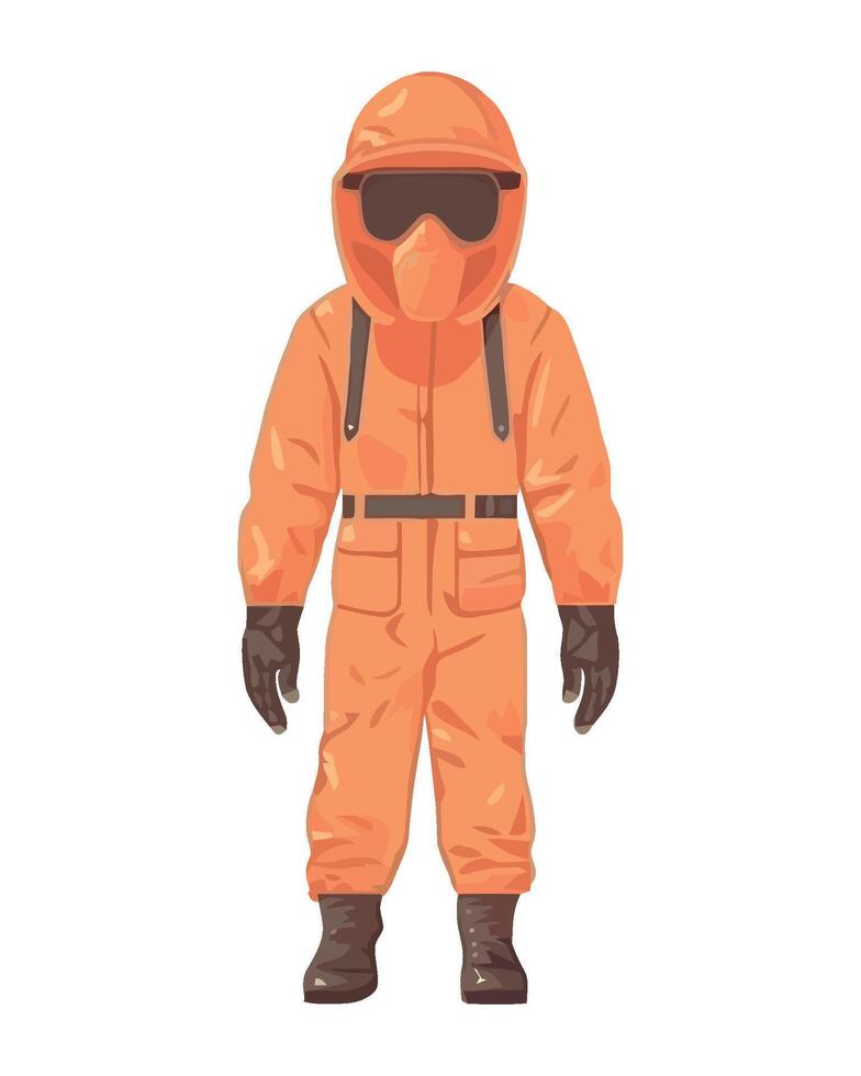 An orange man in a gas mask and overalls vector