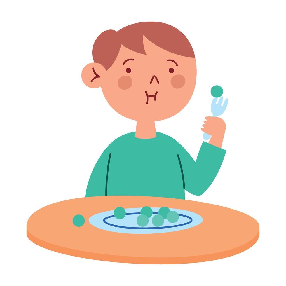 A boy eating a piece of fruit with a fork vector