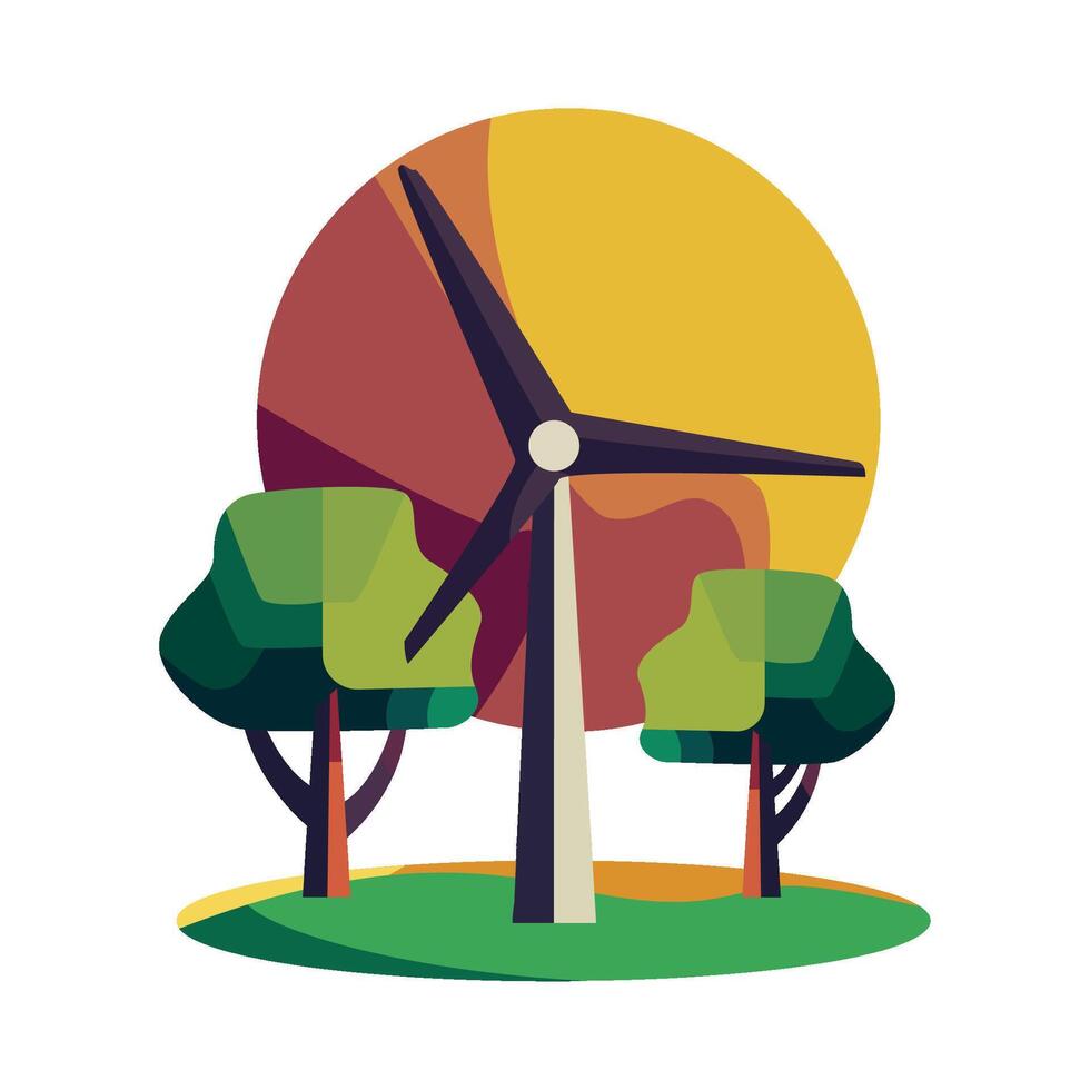 Wind turbine, solar power, green energy, nature, illustration vector