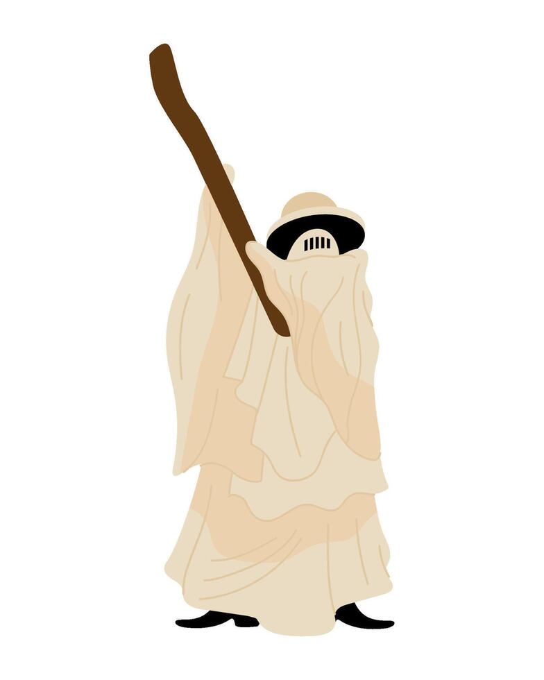 A cartoon witch holding a stick vector