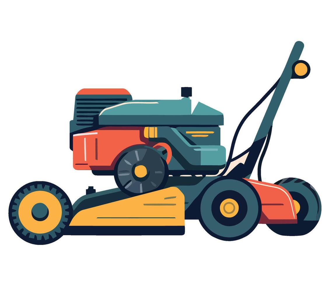 A lawn mower is shown on a white background vector