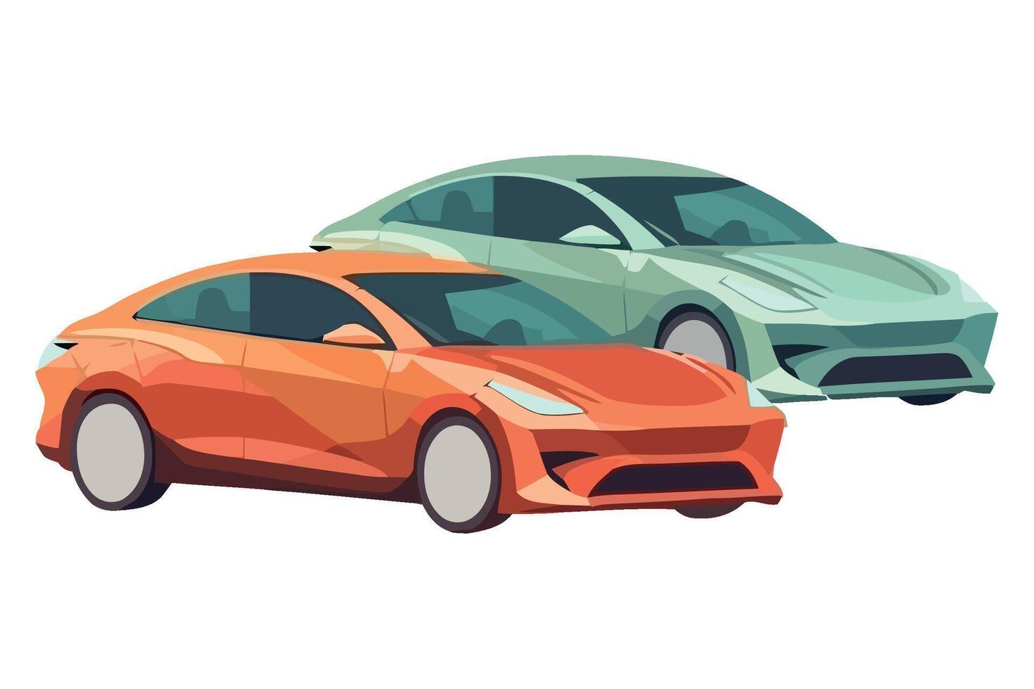 Two cars are shown in a flat style vector