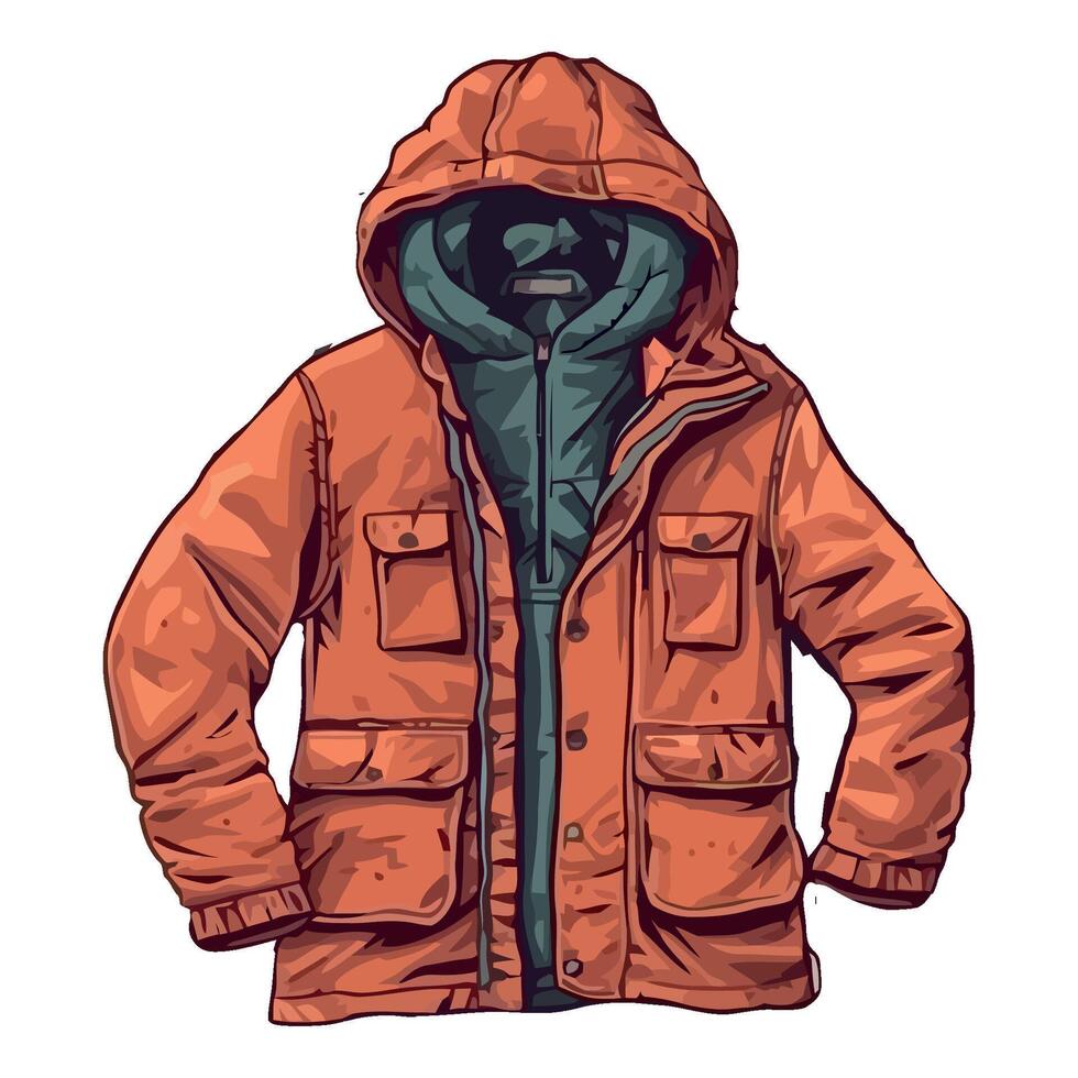 An orange jacket with a hood on it vector