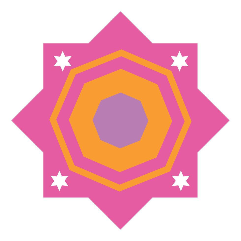 A pink and orange hexagon with stars on it vector