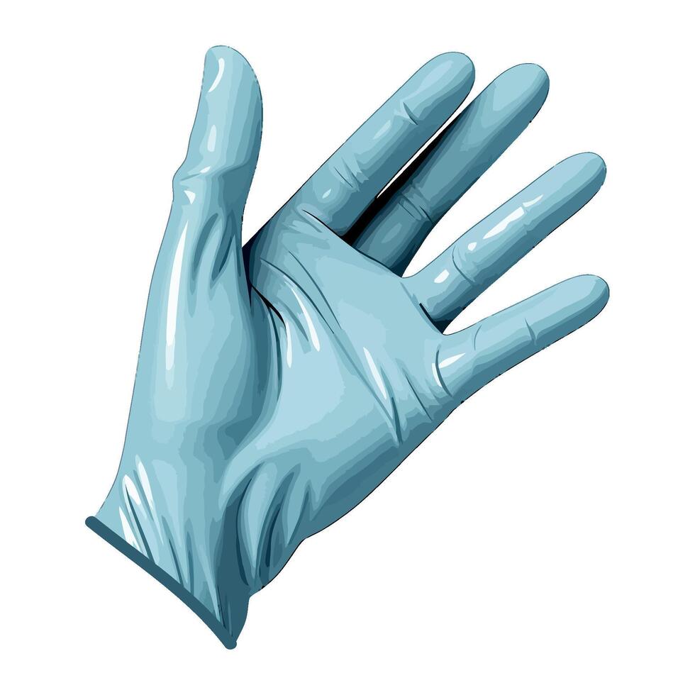 A blue latex glove with one hand up vector