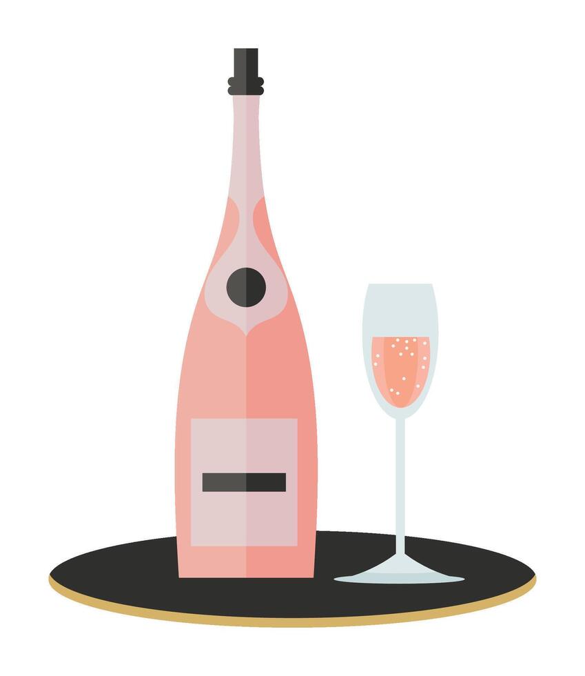 A bottle of champagne and a glass of wine vector