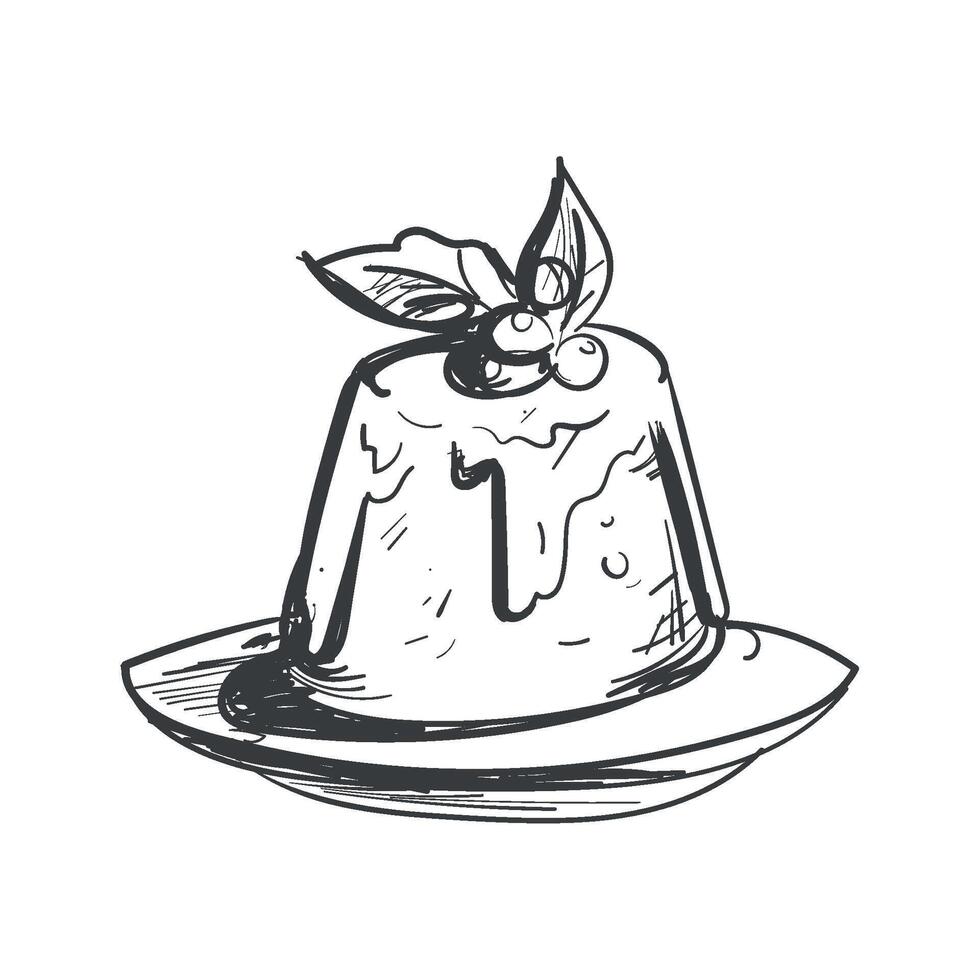 A drawing of a pudding with a cherry on top vector