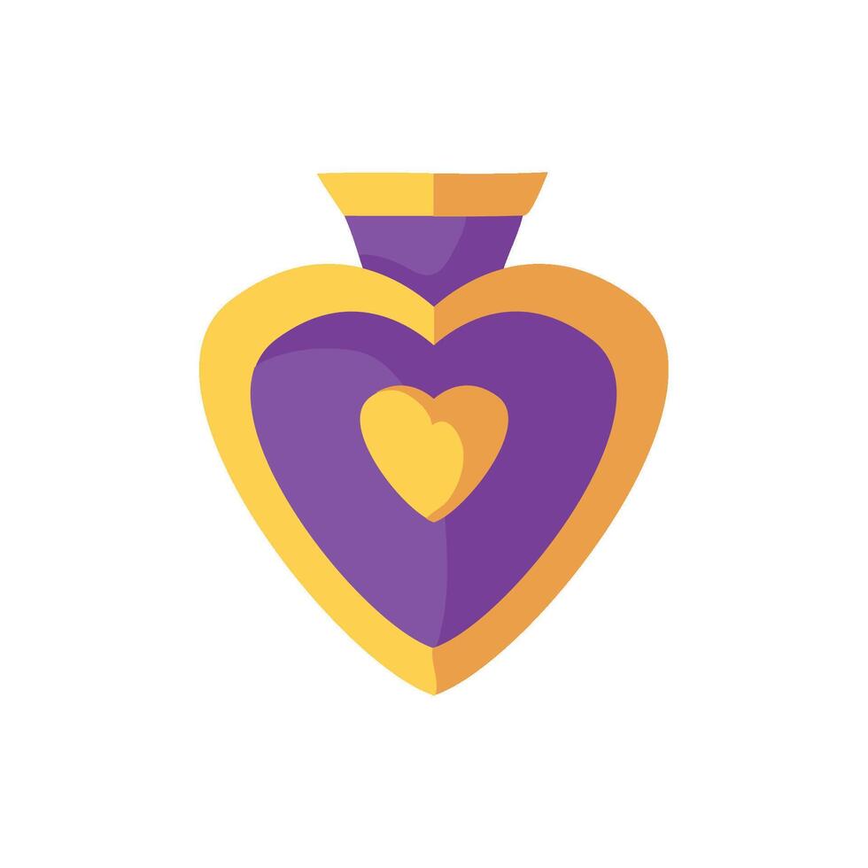A purple heart shaped bottle with a yellow heart on it vector