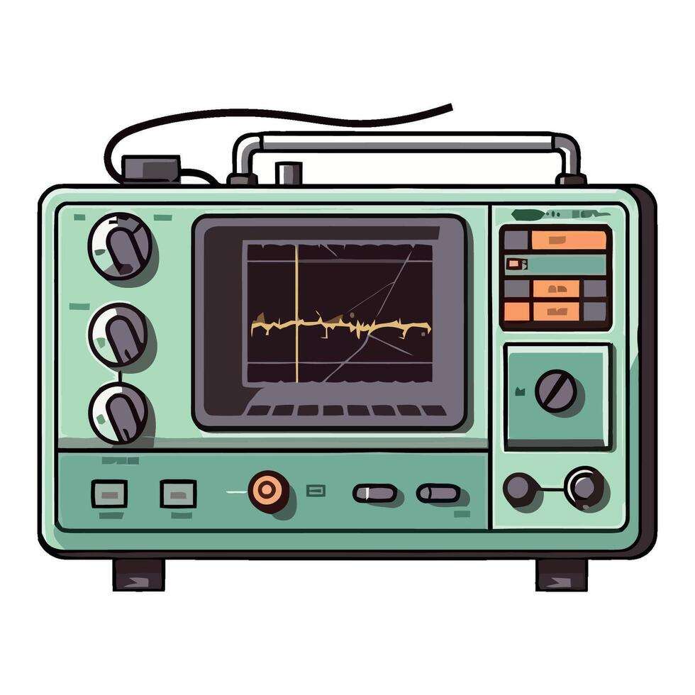 An old electronic device with a waveform on it vector