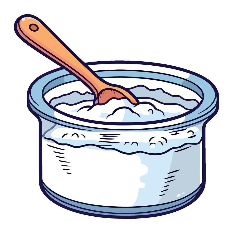 A bowl with white powder and a wooden spoon vector