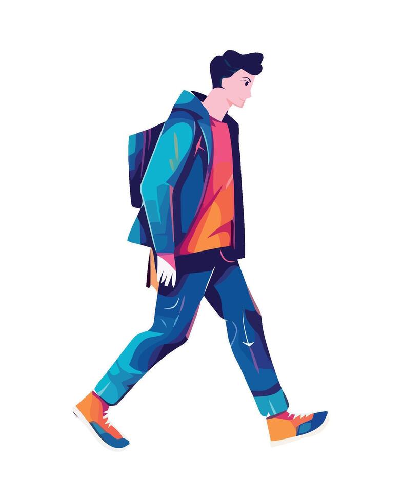A man is walking with a backpack vector