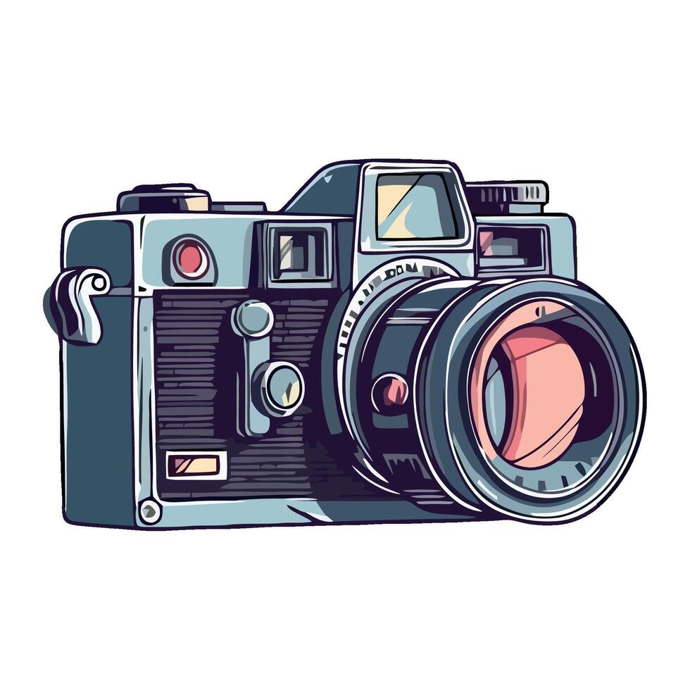 An old camera is shown on a white background vector
