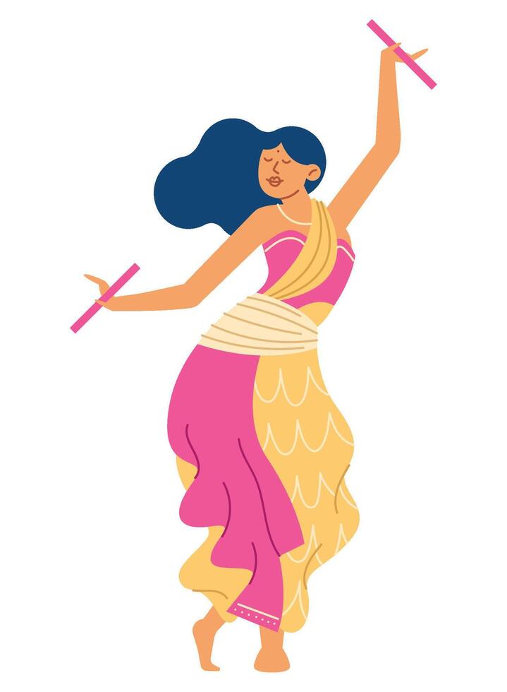 Indian dancer with a stick illustration vector
