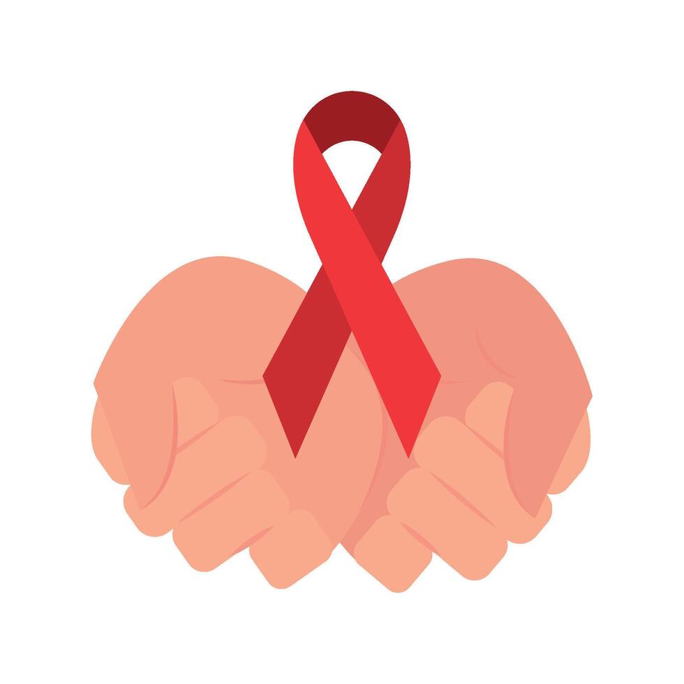 Two hands holding a red ribbon vector
