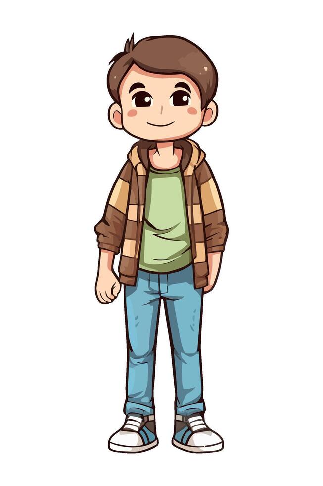 Cartoon boy in jeans and jacket vector
