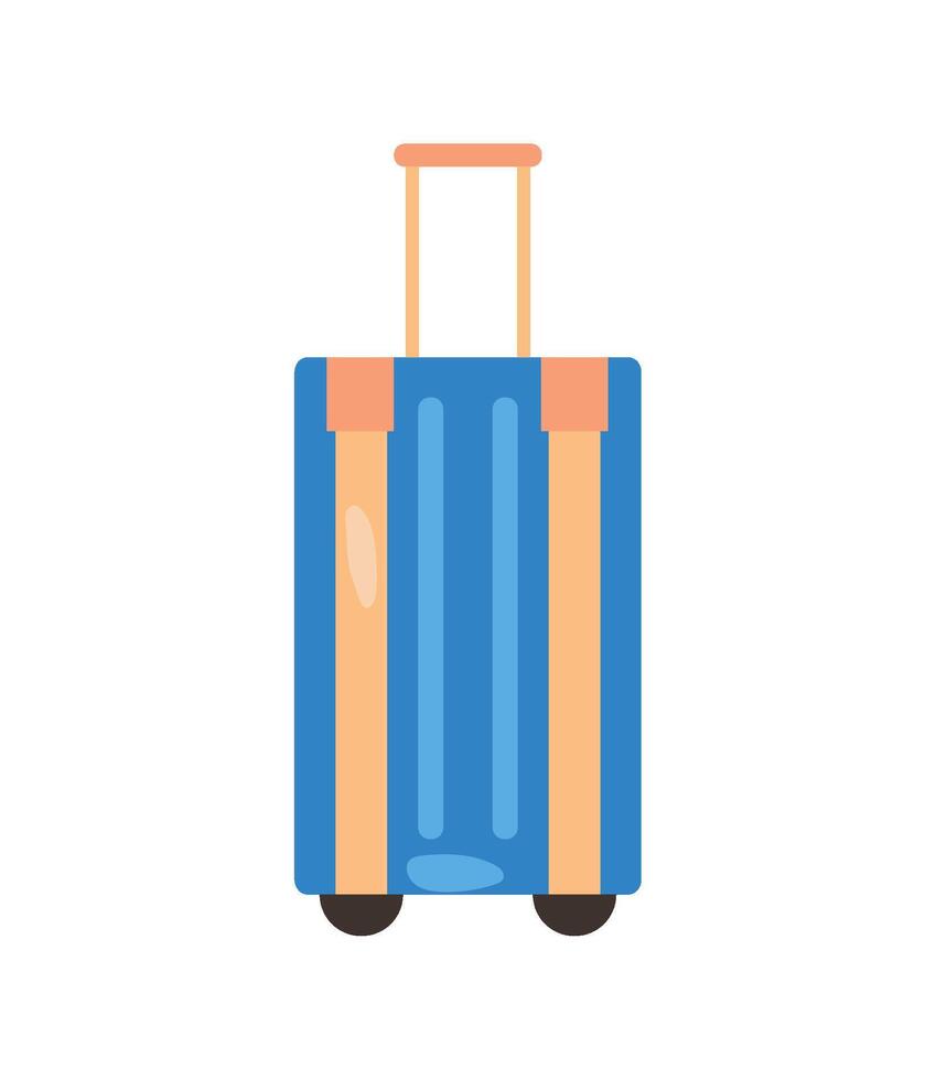 A blue suitcase with orange straps on a white background vector