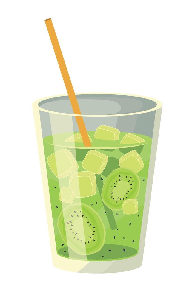 Kiwi cocktail with ice and kiwi slices in a glass vector
