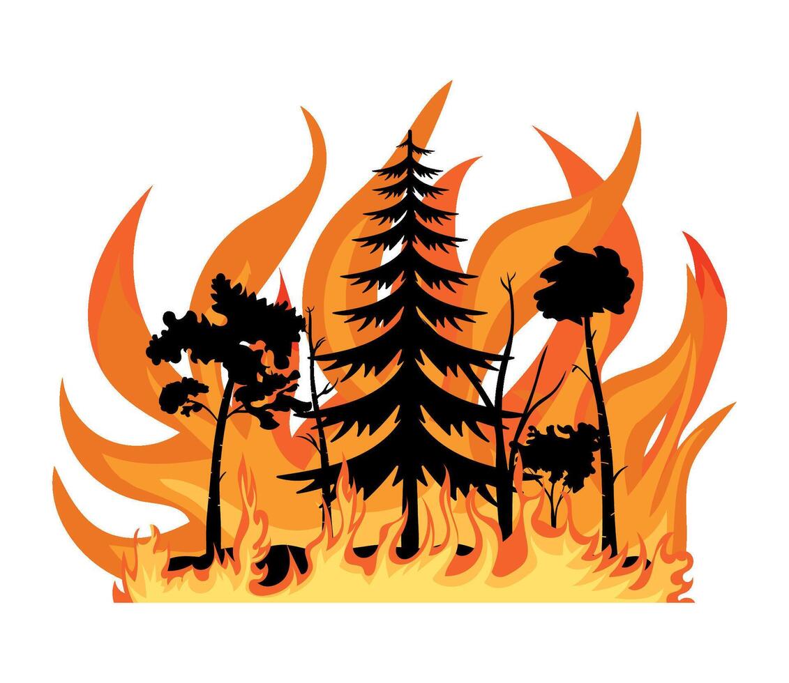 A forest with trees and fire on a white background vector