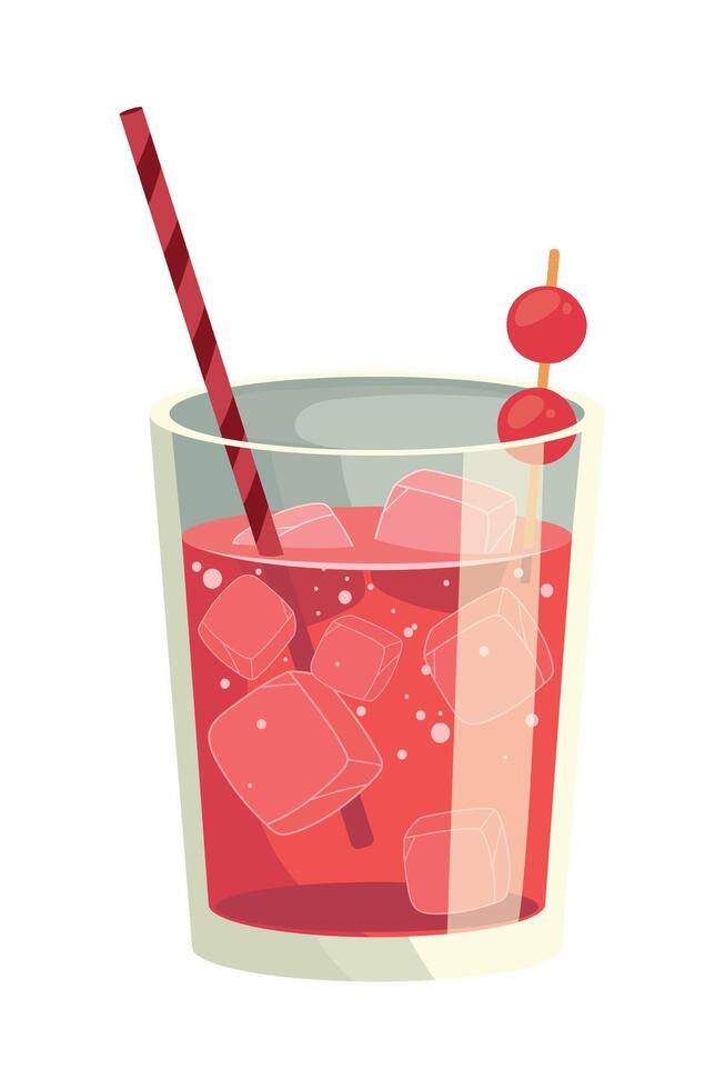 A glass of red drink with a cherry on top vector