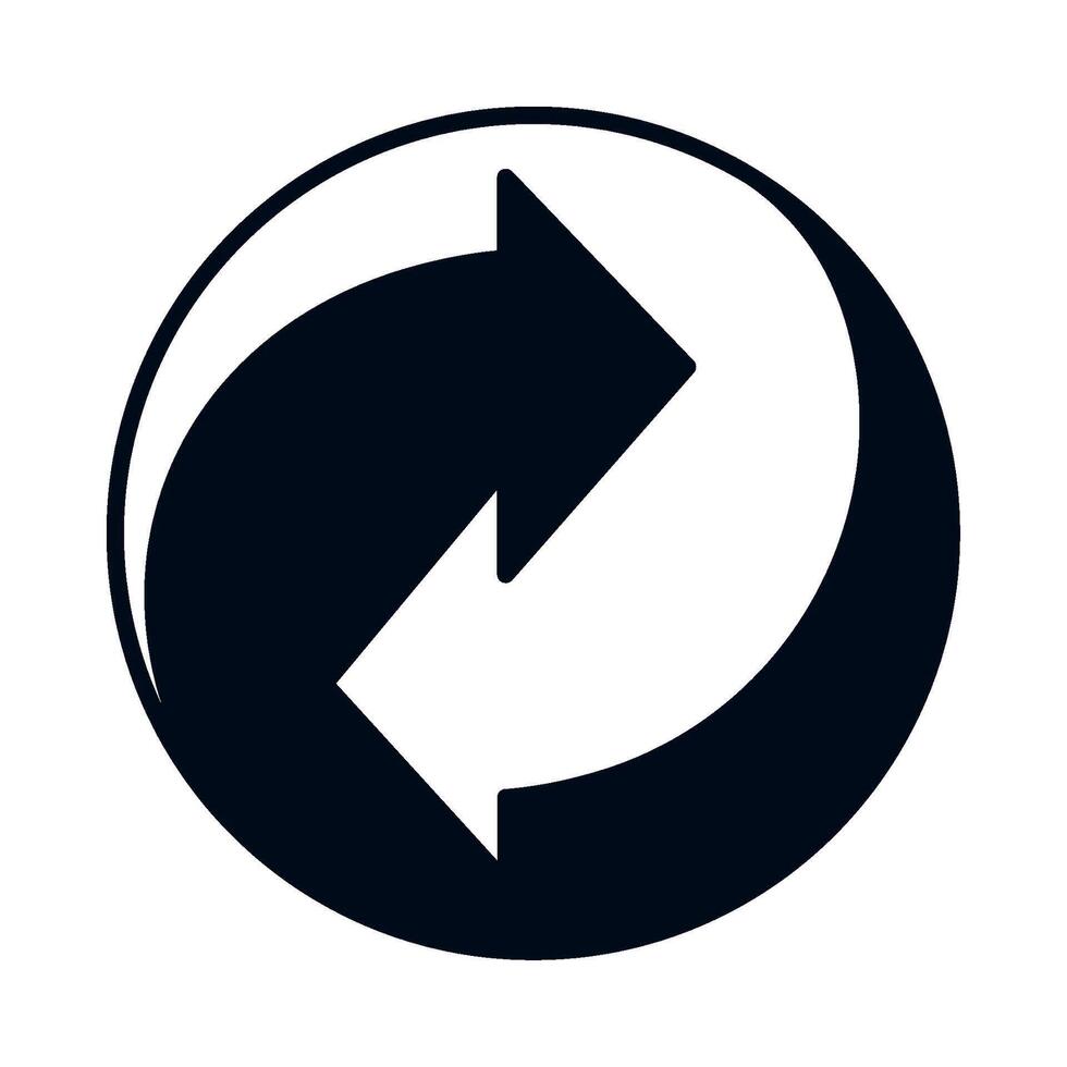 A black and white circular icon with an arrow pointing to the left vector