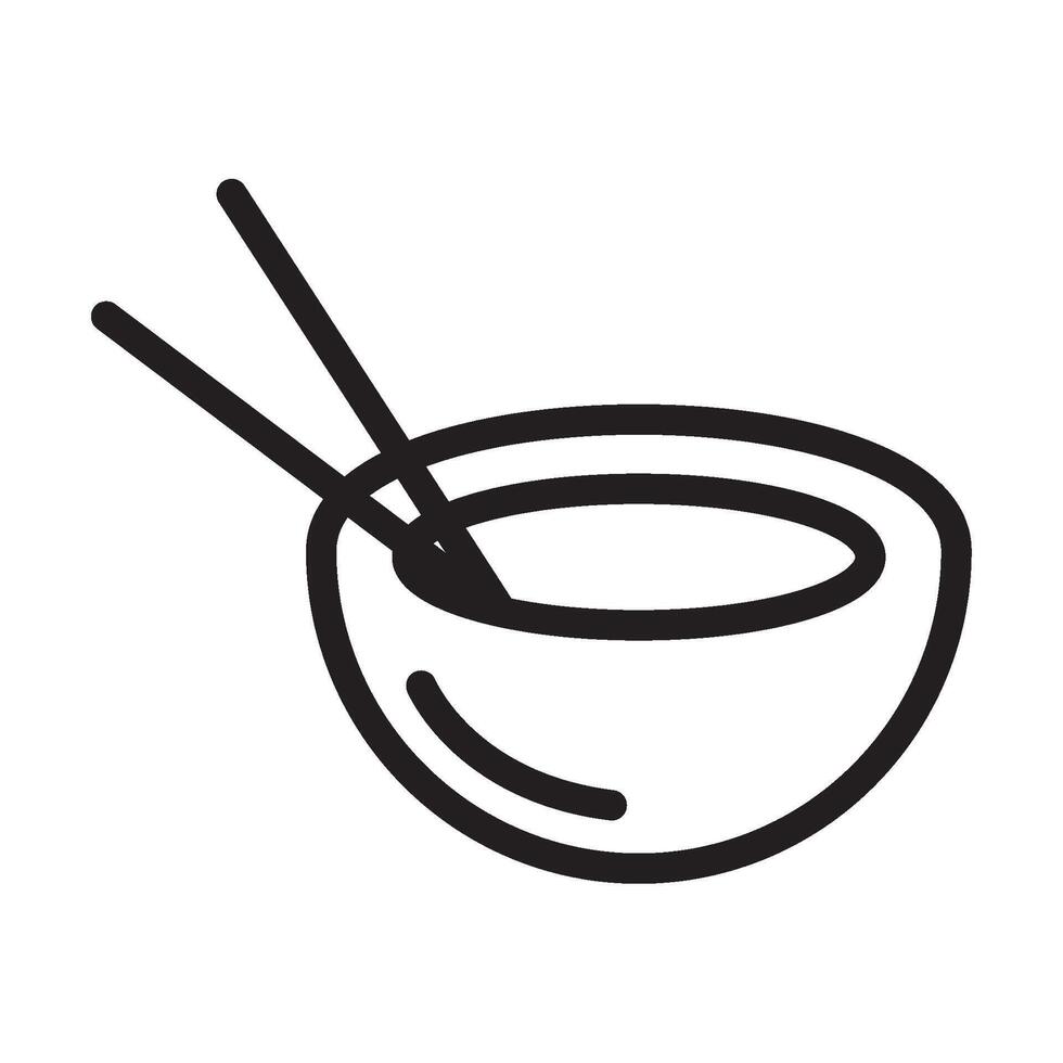 A black and white line drawing of a bowl with chopsticks vector