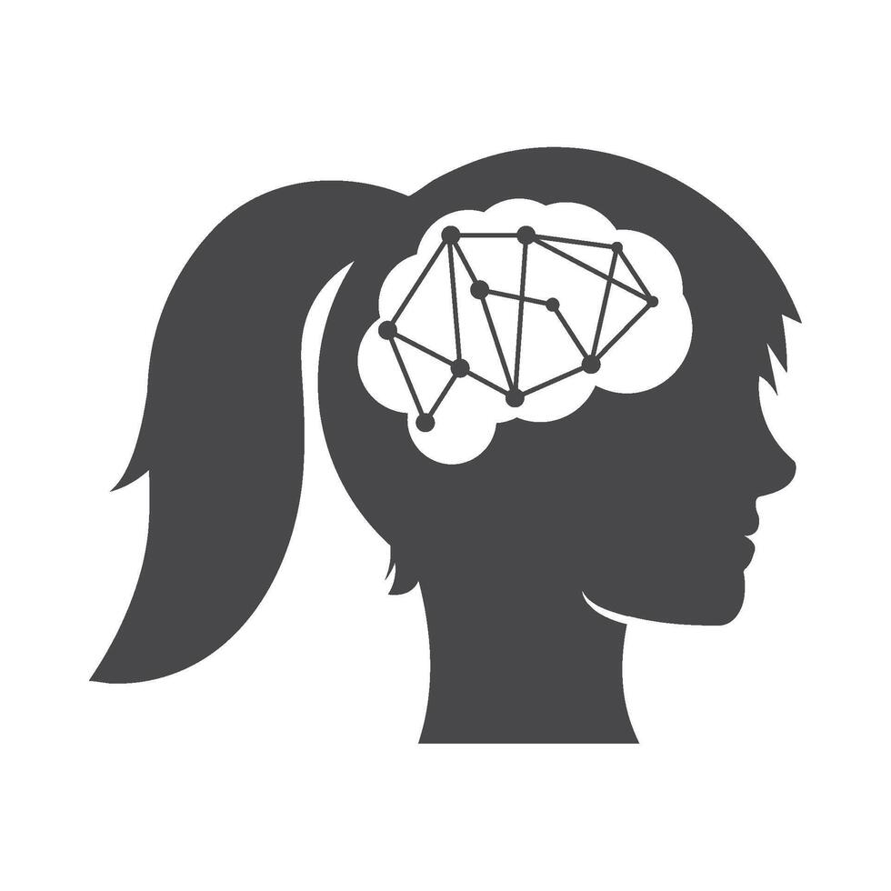 A woman's head with a brain connected to a white background vector