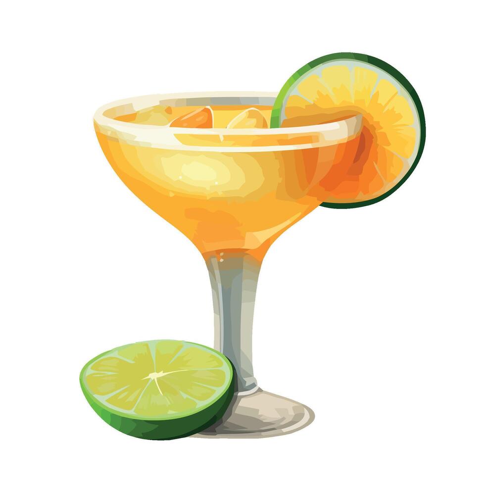 Orange margarita cocktail with lime slice illustration vector