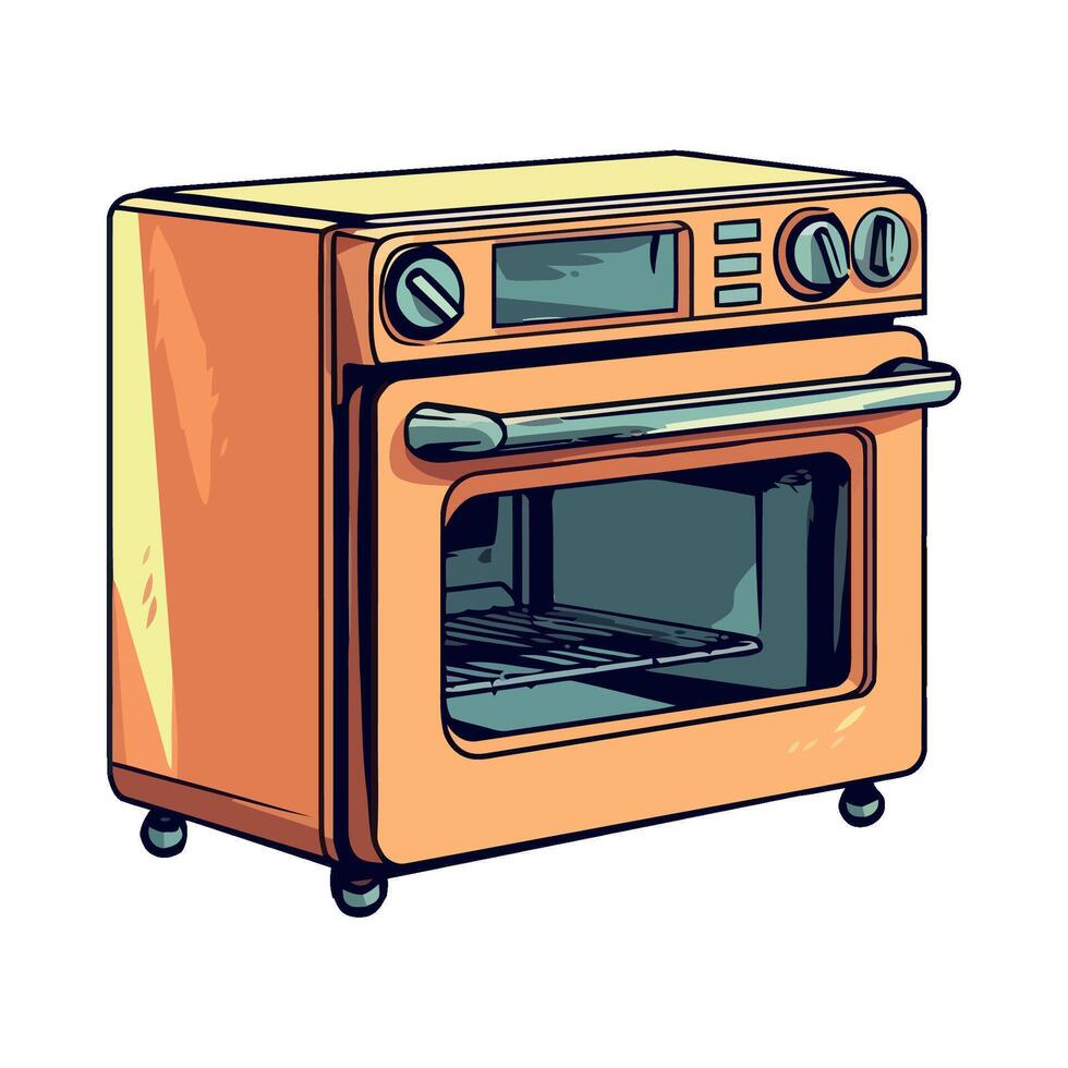 An orange oven with a digital clock on the front vector