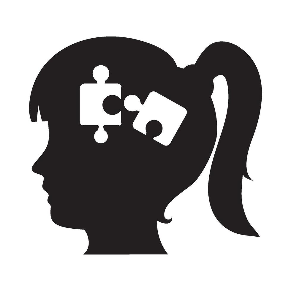 A silhouette of a woman's head with a puzzle piece in it vector