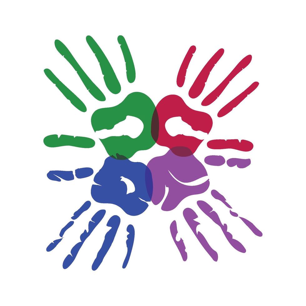 A colorful handprint logo with four different colors vector