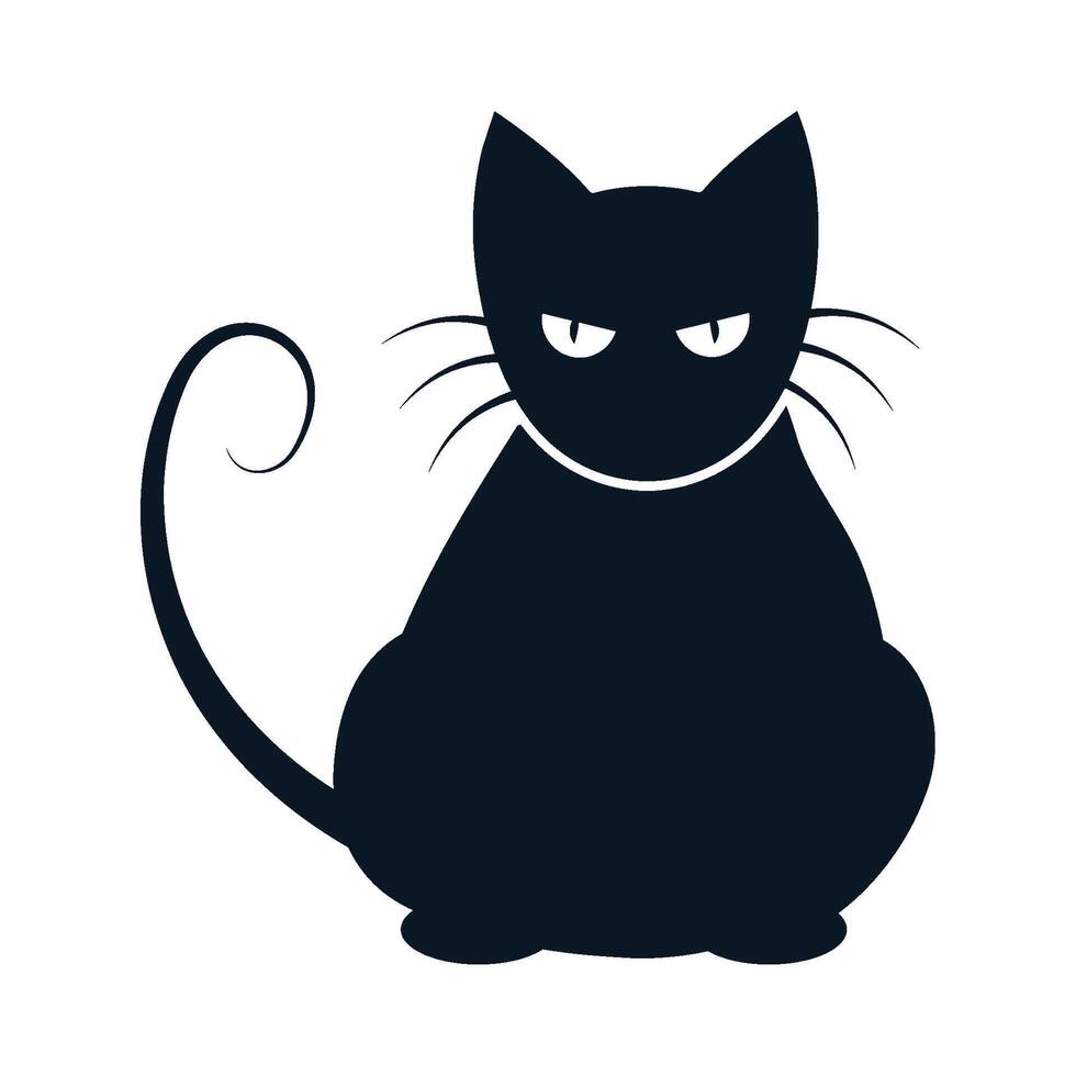 A black cat is sitting on a white background vector