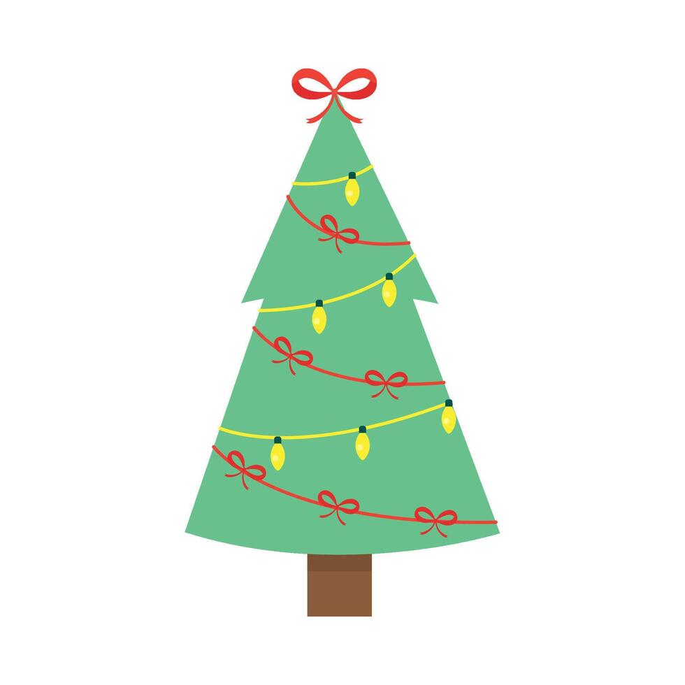 Christmas tree with lights and bow on white background vector