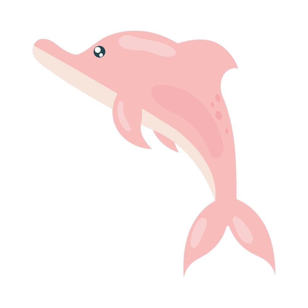A cartoon dolphin with a pink body and long tail vector