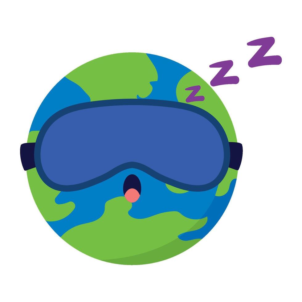 A cartoon earth with a sleeping mask on it vector