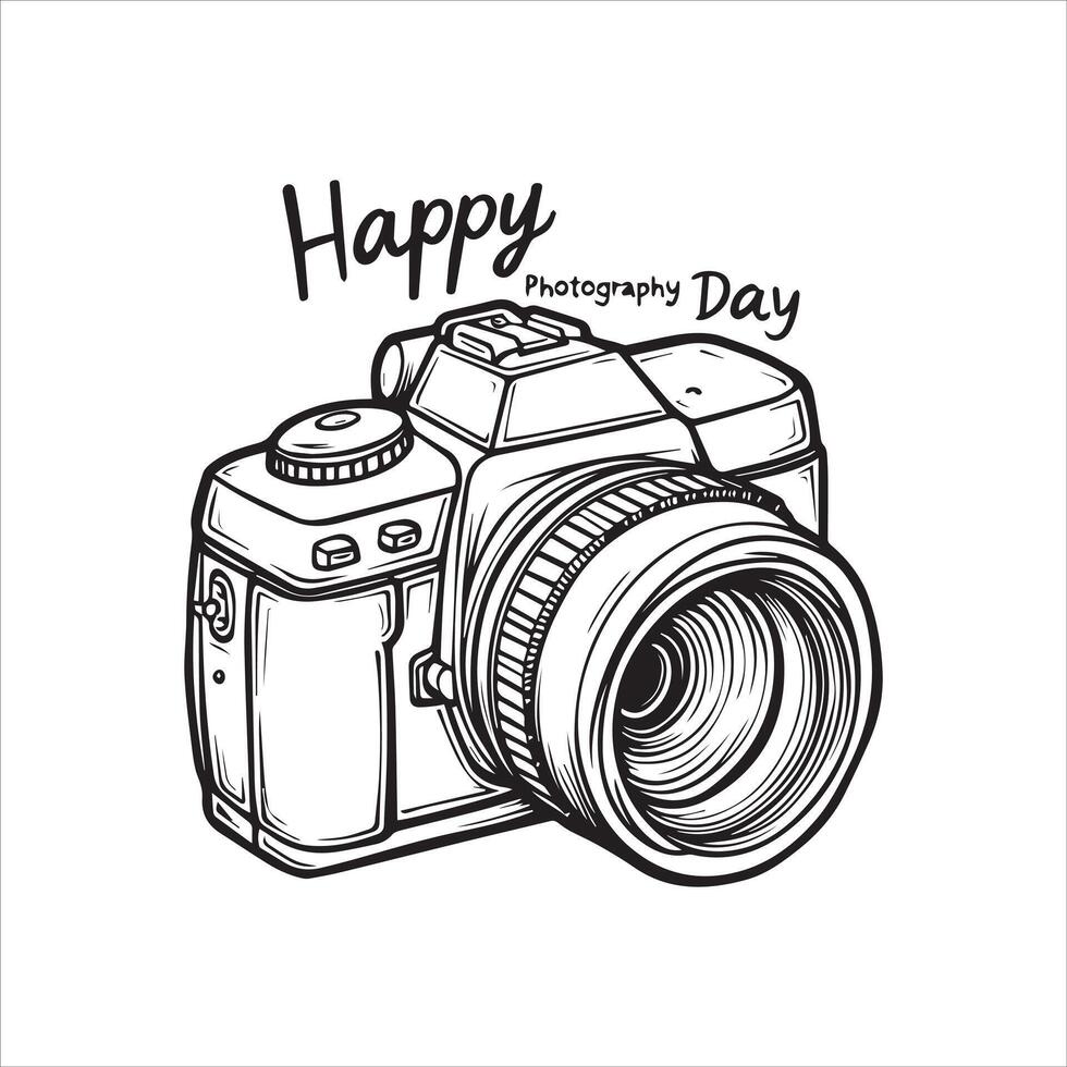 Happy Photography Day with camera illustration vector