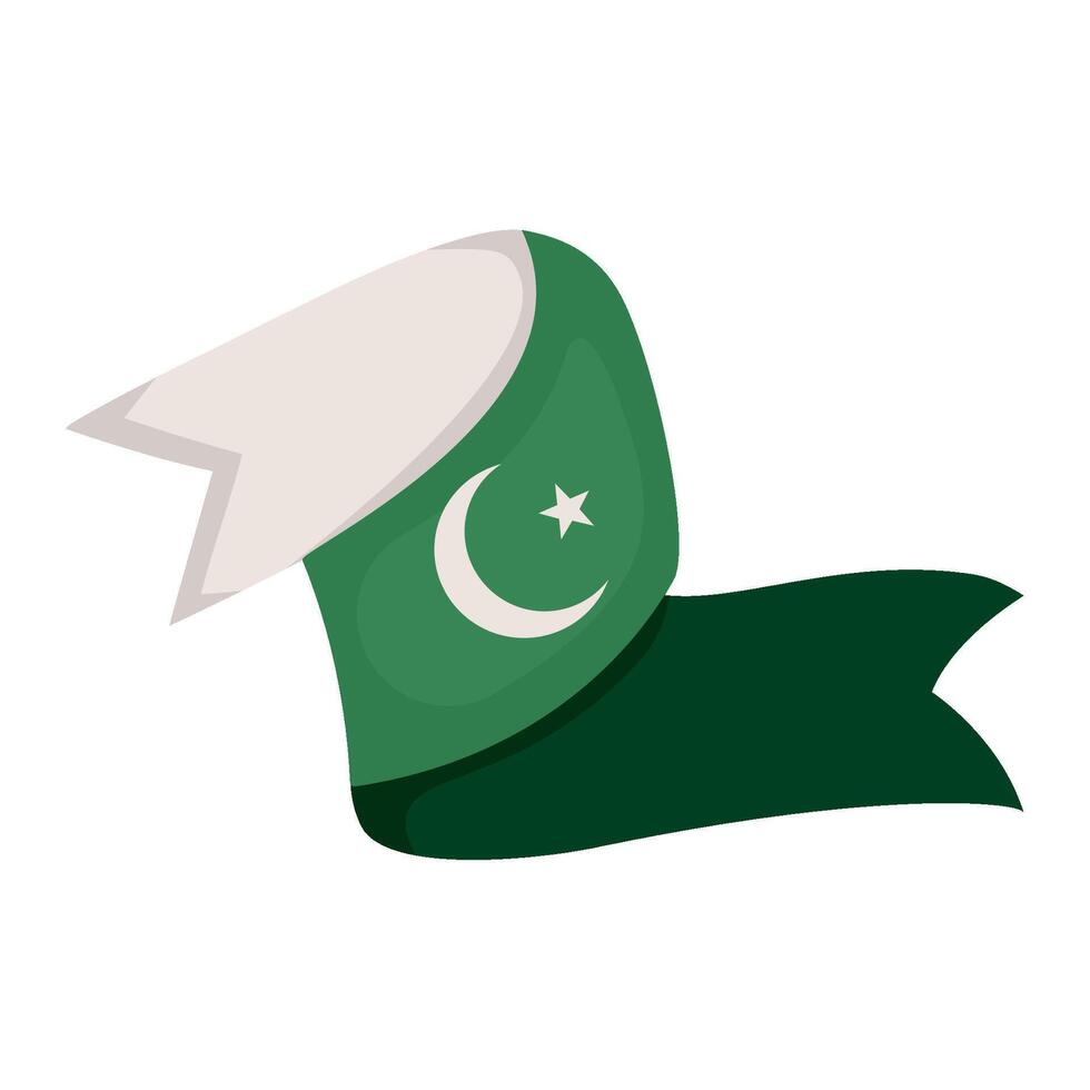 Pakistan flag with white star and green ribbon vector
