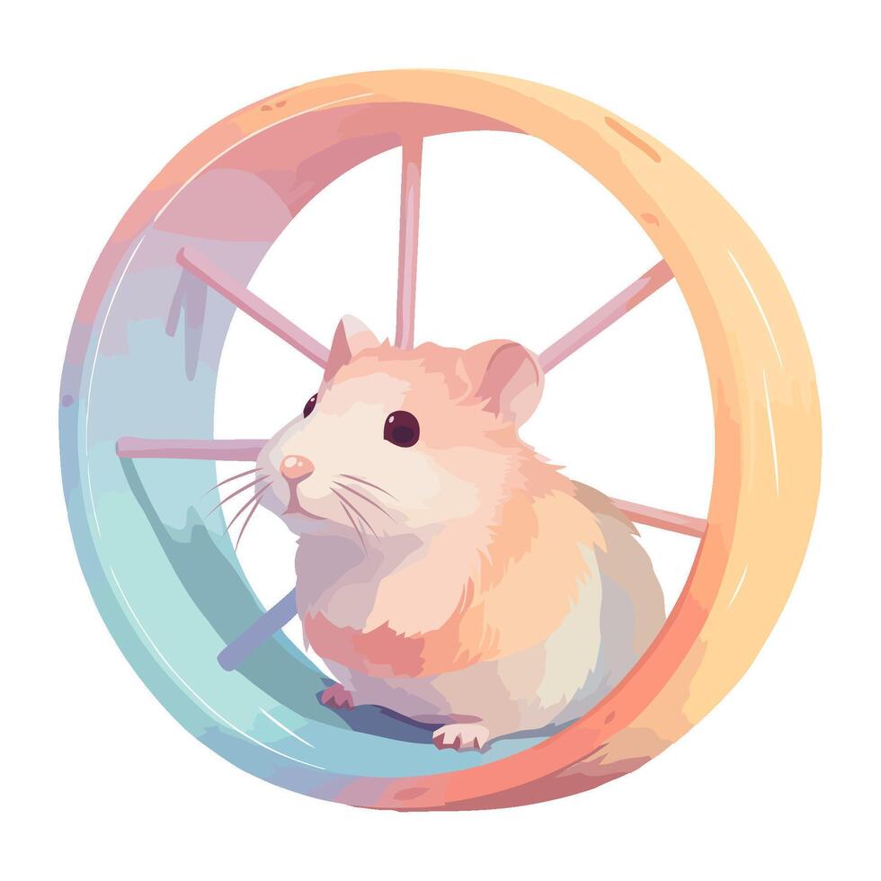 A hamster in a wheel with a rainbow background vector