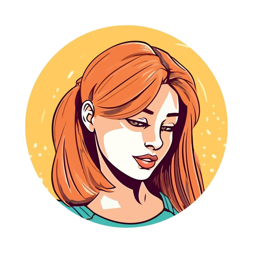A woman with red hair is in a circle vector