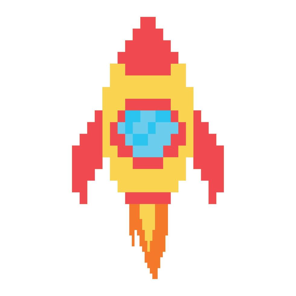 Pixel rocket ship illustration vector