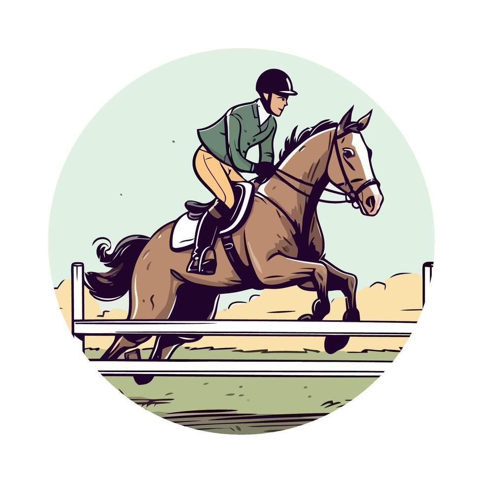 Horse and rider jumping over a fence vector