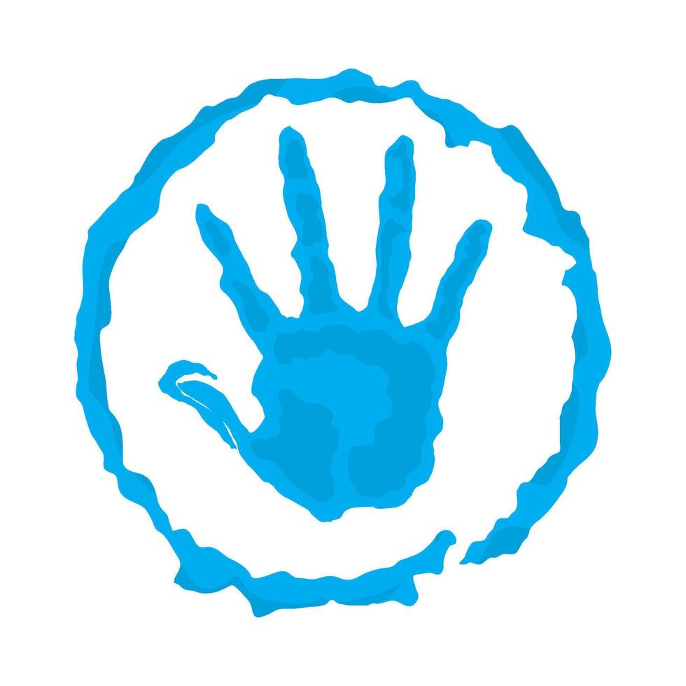 A blue handprint in a circle on a white background vector