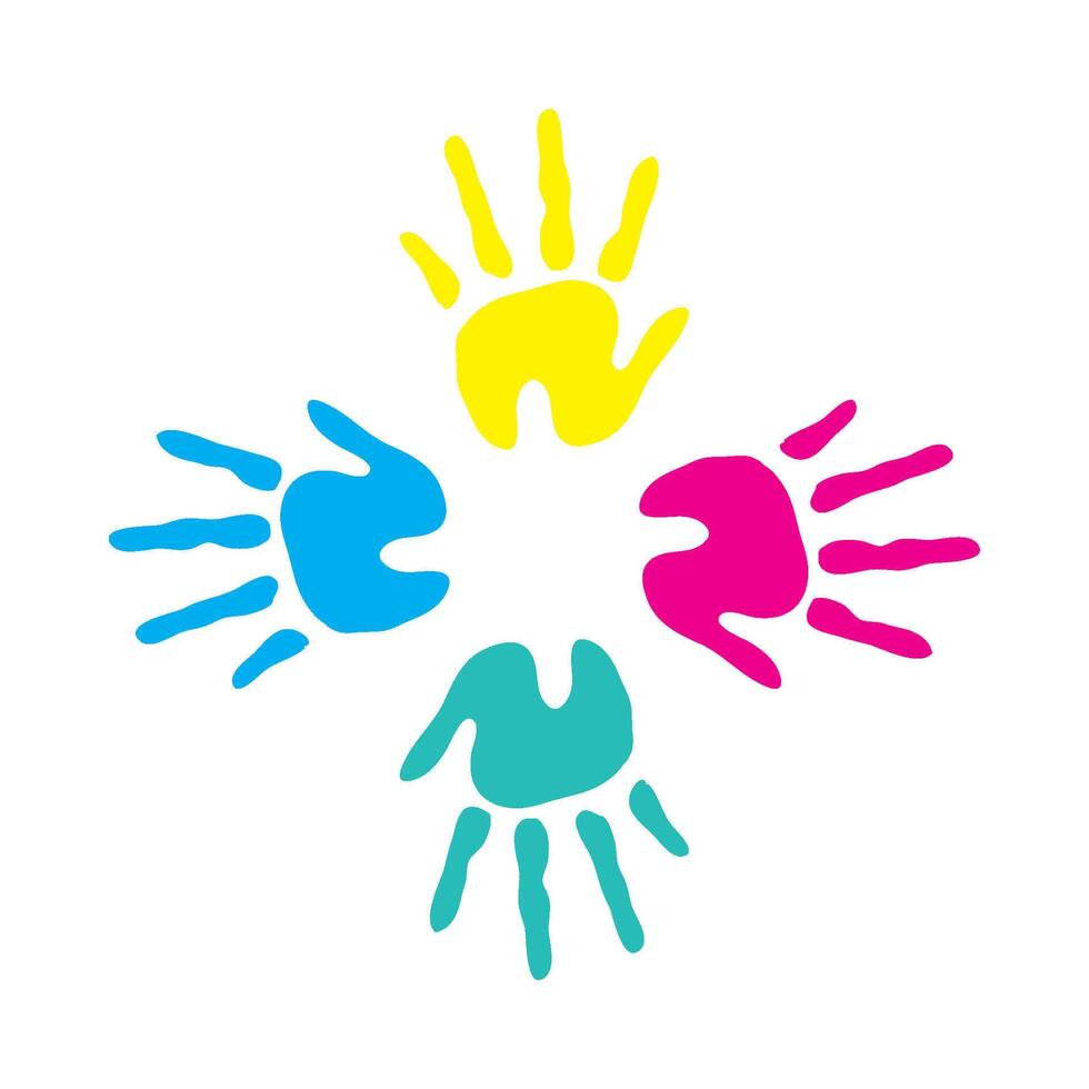 Colorful handprints in the shape of a star vector