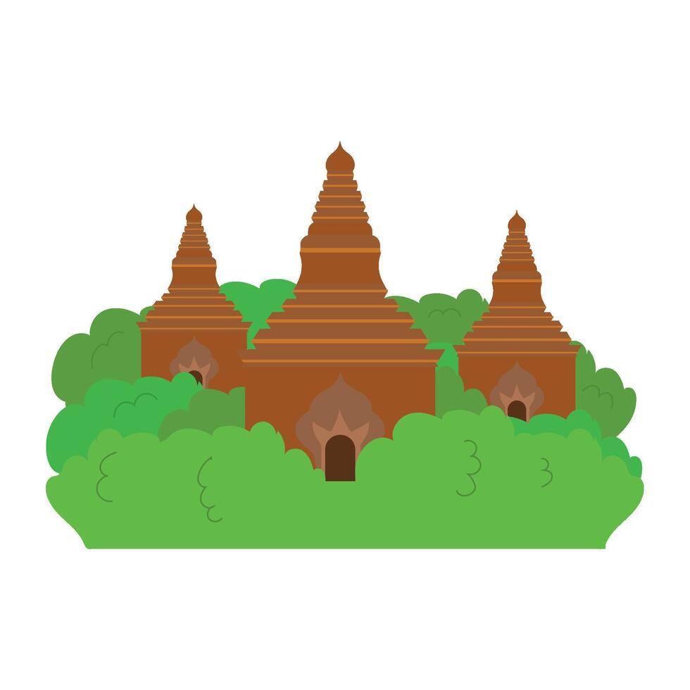 An illustration of a pagoda in the middle of a forest vector