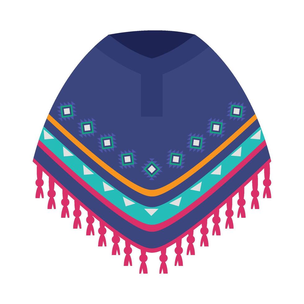 A blue poncho with colorful tassels vector
