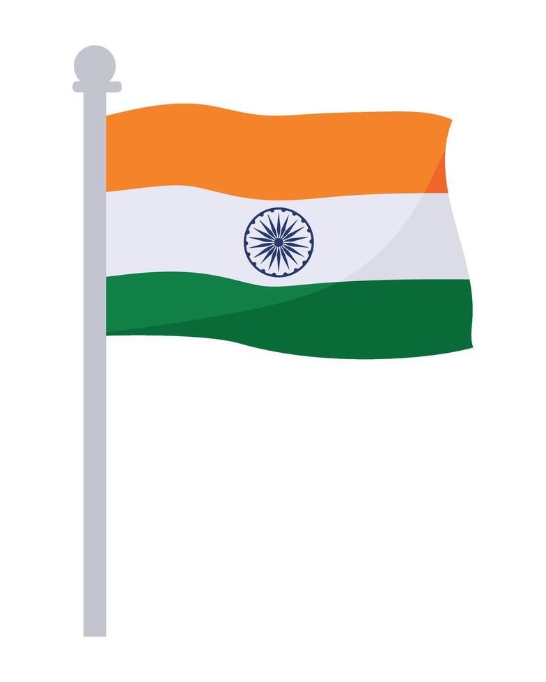 India flag on a pole isolated on white background vector