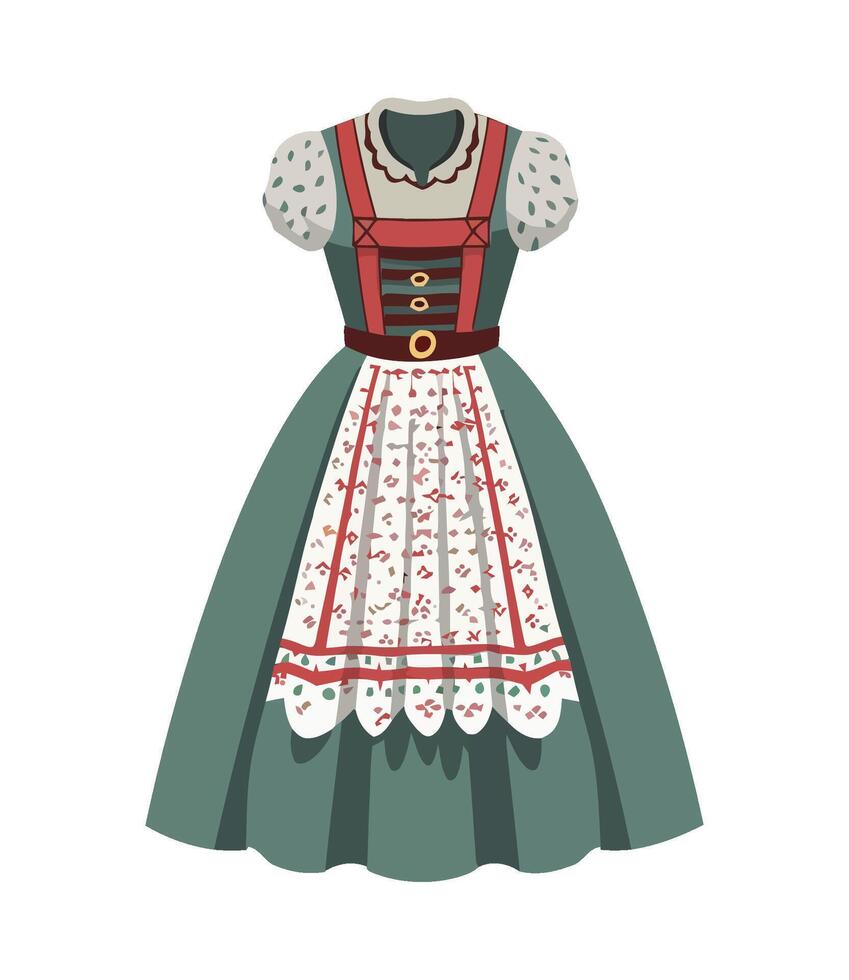 A bavarian dress with a red and white collar vector