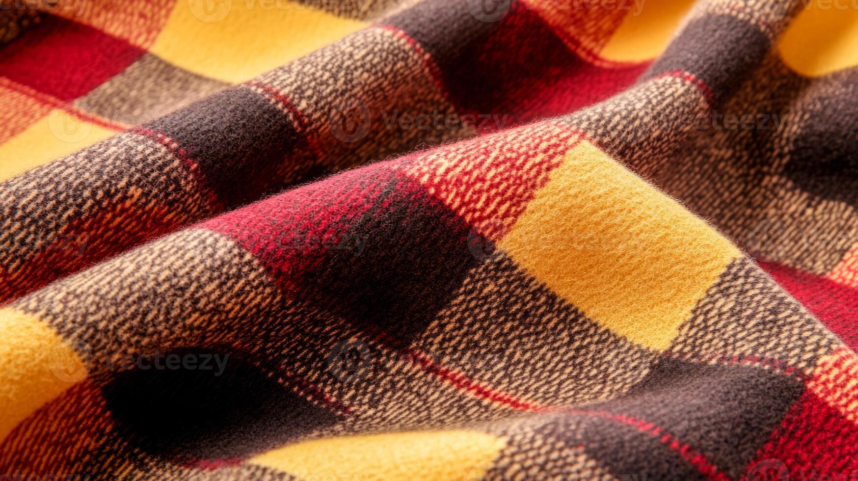 Cozy plaid flannel texture in autumnal colors red yellow and brown reminiscent of Thanksgiving warmth rugged pattern perfect for fall designs photo