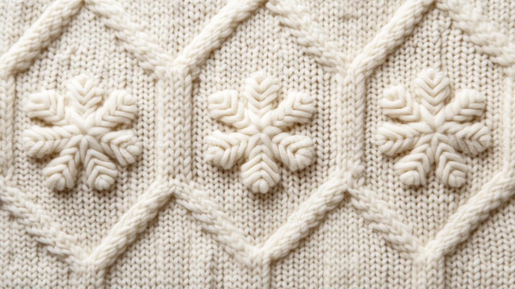 Cozy cable knit texture in cream with subtle snowflake patterns festive Christmas warmth classic sweater feel perfect for holiday greetings photo